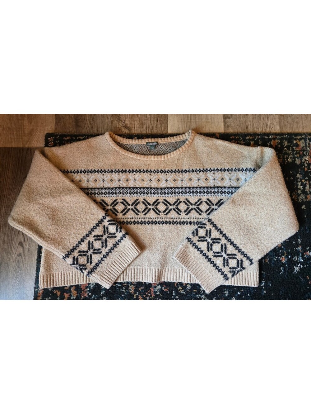 Wild Fable Fair Isle Cropped Knit Sweater Tan Gold Metallic Oversized